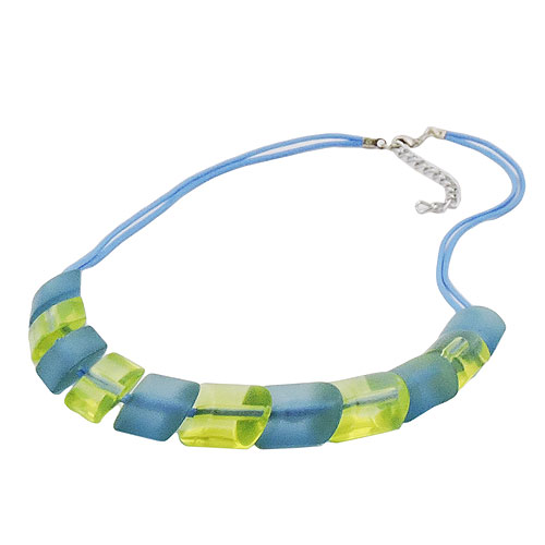 Kette Schr?gperle Kunststoff t?rkis-gr?n Kordel hellblau 45cm