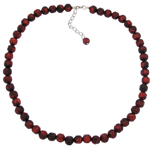 Kette 10mm Kunststoffperlen Barockperlen rot-schwarz-marmoriert 50cm