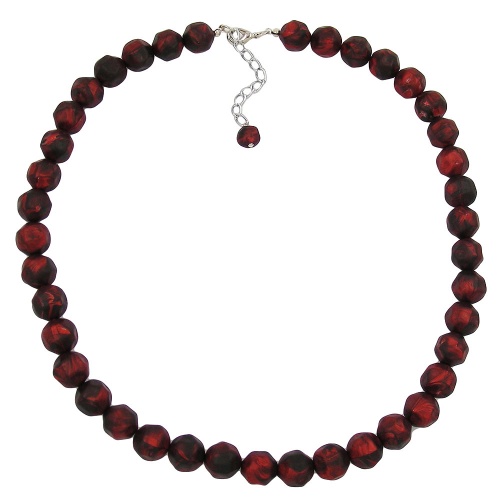 Kette 12mm Kunststoffperlen Barockperlen rot-schwarz-marmoriert 50cm