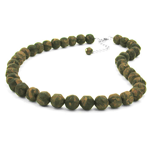 Kette 12mm Kunststoffperlen Barockperlen olivgr?n-schwarz-marmoriert 50cm