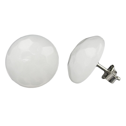 Ohrstecker Ohrring 14mm crem?-wei?-gl?nzend Kunststoff flach gew?lbt geh?mmert