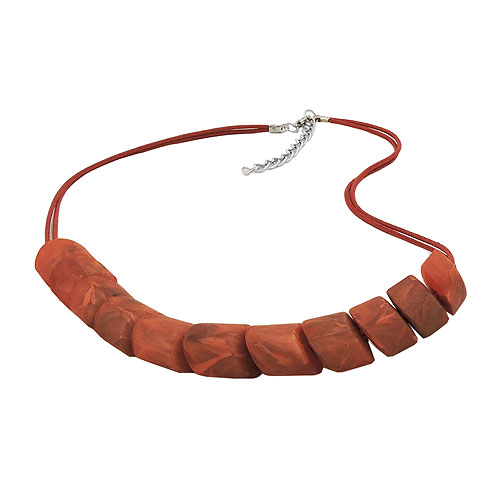Kette Schr?gperle Kunststoff rostbraun-marmoriert Kordel rostbraun 45cm
