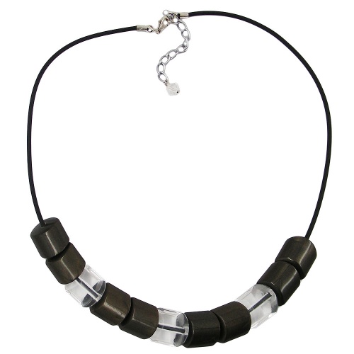 Kette Schr?gperle Kunststoff schlammfarben und kristall-transparent Vollgummi schwarz 45cm
