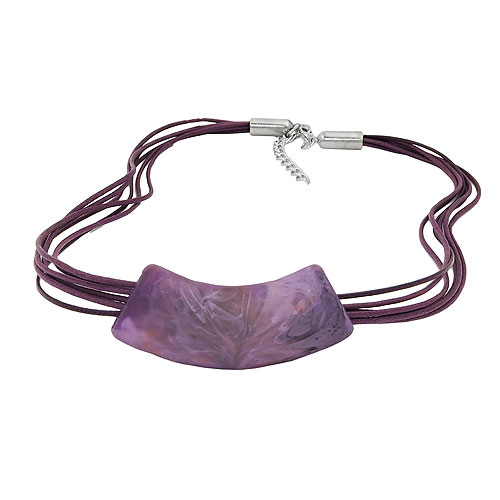 Kette 54x19mm Anh?nger Rohr flach gebogen lila-marmoriert matt Kunststoff 45cm