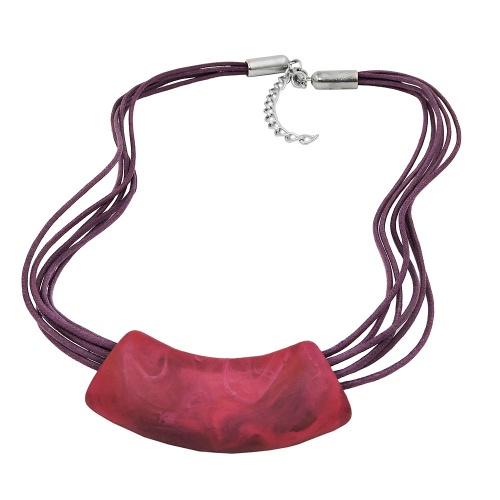 Kette 54x19mm Anh?nger Rohr flach gebogen pink-lila-marmoriert matt Kunststoff 45cm