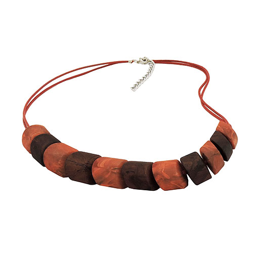 Kette Schr?gperle Kunststoff braun-rostbraun Kordel rostbraun 45cm