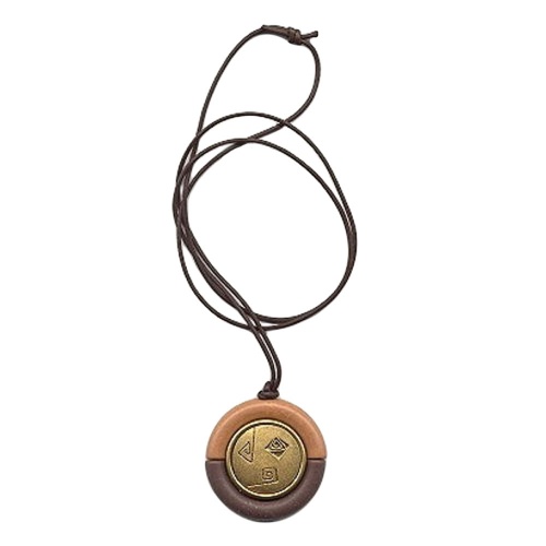 Kette 53mm Anh?nger Kunststoff braunton-messingfarben Kordel braun 90cm