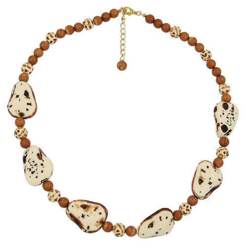 Kette Kunststoffperlen Steinperle elfenbein-beige-braun 53cm