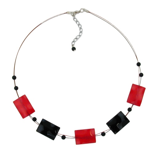 Kette Drahtkette Viereck gewellt rot-schwarz gl?nzend Kunststoffperlen 45cm