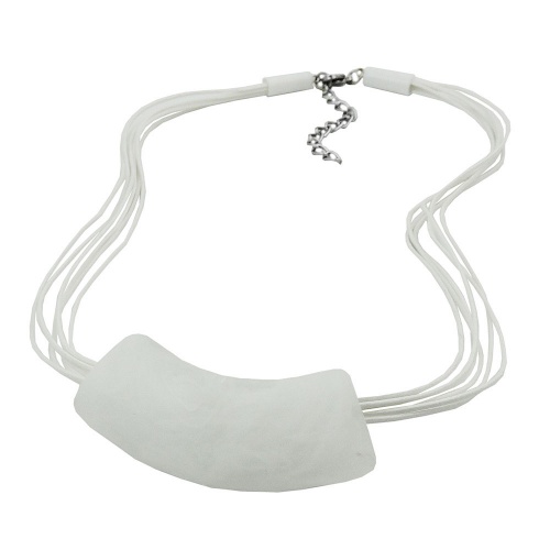 Kette 54x19mm Anh?nger Rohr flach gebogen wei?-marmoriert matt Kunststoff 45cm