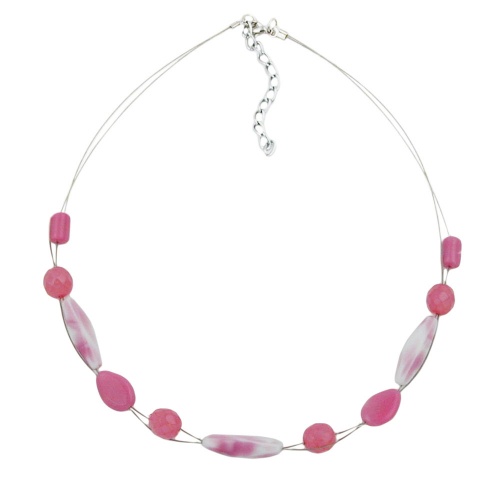 Kette Drahtkette mit Glasperlen Vierkantolive wei?-rosa und sattrosa 45cm