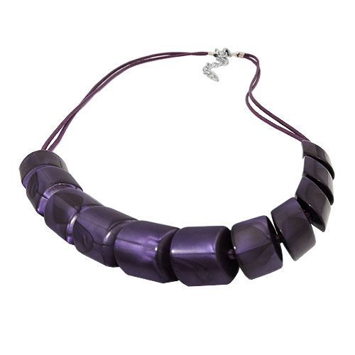 Kette Schr?gperle Kunststoff lila metallic Kordel pflaume dunkel-lila 45cm