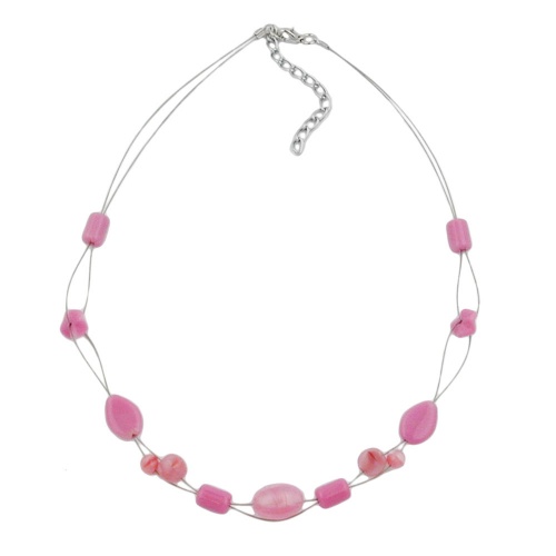 Kette Drahtkette mit Glasperlen rosa rot-wei? Olivenperle rosa 45cm