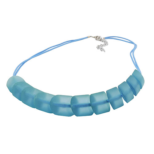 Kette Schr?gperle Kunststoff t?rkis-transparent-matt Kordel hellblau 45cm