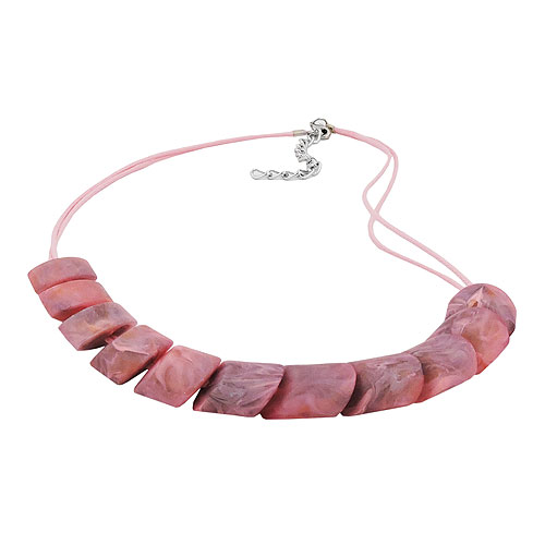 Kette Schr?gperle Kunststoff rosa-marmoriert-matt Kordel rosa 45cm