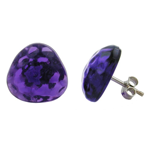 Ohrstecker Ohrring 14mm Dreieck lila-transparent geh?mmert Kunststoff