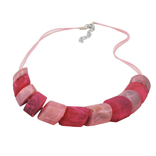 Kette Schr?gperle Kunststoff rosa und pink-marmoriert-matt Kordel rosa 45cm