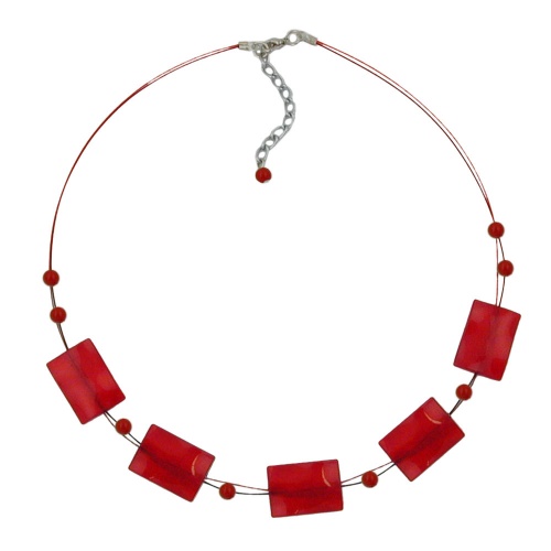 Kette Drahtkette Viereck gewellt rot gl?nzend Kunststoffperlen 45cm