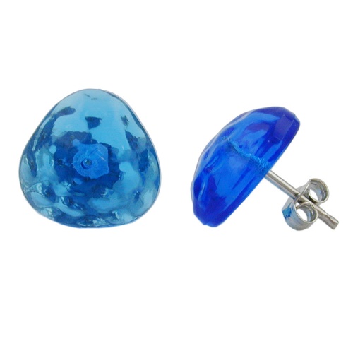 Ohrstecker Ohrring 14mm Dreieck blau-transparent geh?mmert Kunststoff