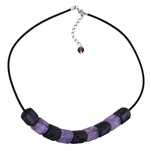 Kette Schr?gperle Kunststoff lila-seidig und flieder-marmoriert Vollgummi schwarz 45cm