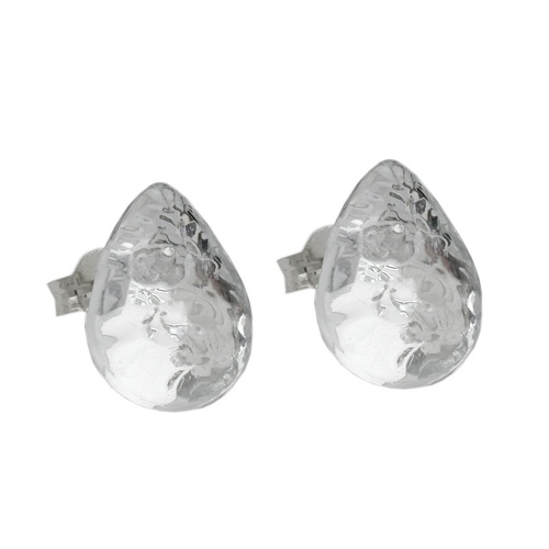 Ohrstecker Ohrring 14mm Tropfen kristall-silber-verspiegelt geh?mmert Kunststoff