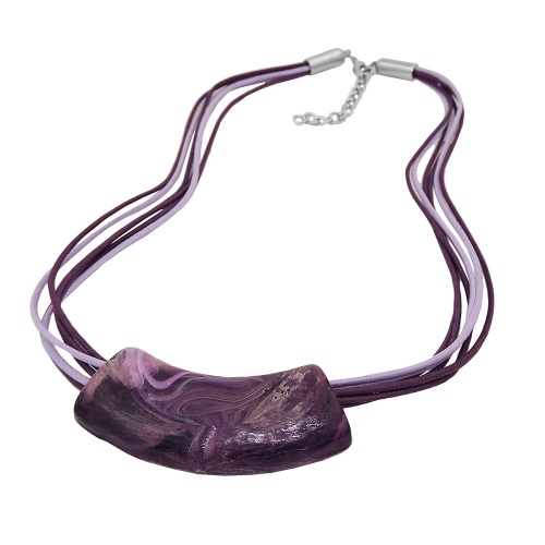 Kette 54x19mm Anh?nger Rohr flach gebogen dunkellila-wei?-marmoriert gl?nzend Kunststoff 45cm