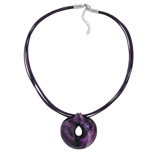 Kette 52mm Kunststoff Anh?nger Amulett lila marmoriert Kordel lila 55cm
