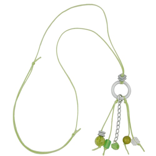 Kette Ring Aluminium silbergrau Perlen gr?n Kordel hellgr?n 90cm