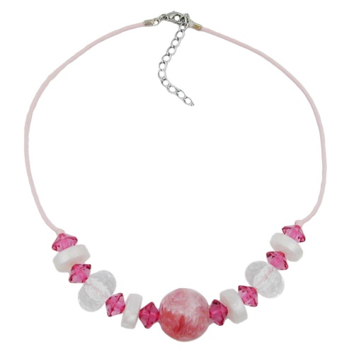 Kette, Perle rosa-marmoriert, kristal