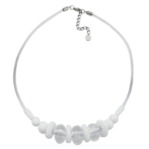 Kette 3x Walze kristallklar-facettiert Kunststoffperlen mit Silikonschnur wei? 48cm