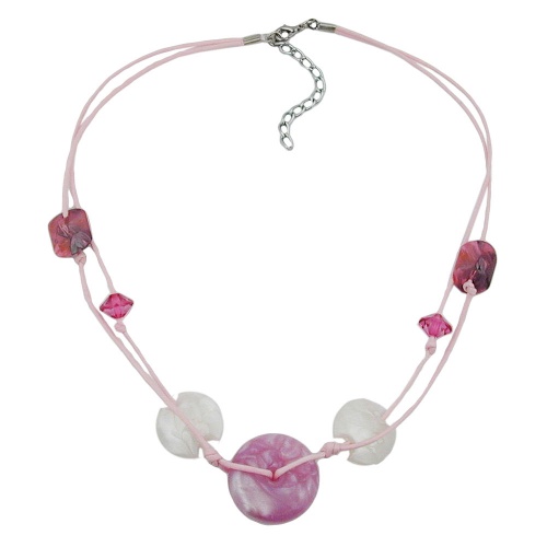 Kette 30x11mm Kunststoffperle Scheibe rosa-seidig wei? Kordel rosa 50cm