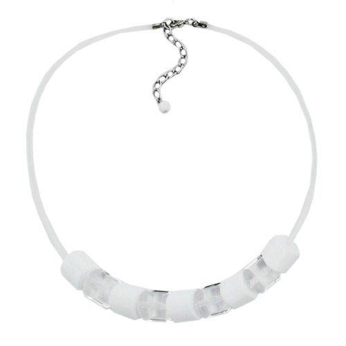 Kette Schr?gperle wei? und kristallklar Kunststoffperlen mit Silikonschnur wei? 45cm