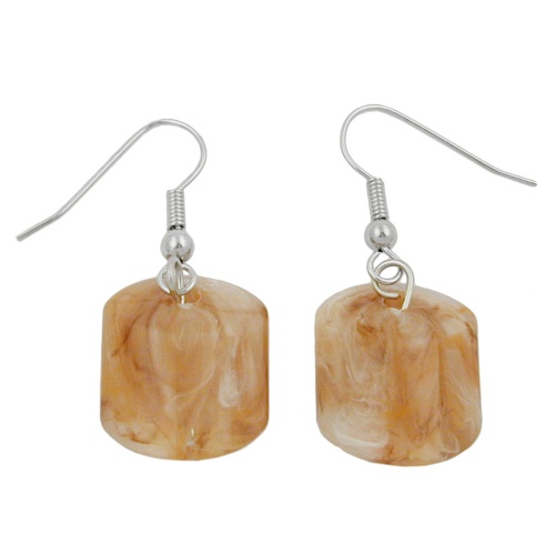 Ohrhaken Ohrh?nger Ohrringe 37x15mm Schr?gperle Kunststoff beige-horn-marmoriert-matt