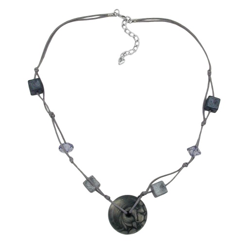Kette 30x11mm Kunststoffperle Scheibe grau-seidig gl?nzend Kordel grau 50cm