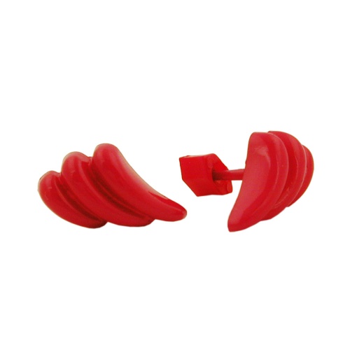 Ohrstecker Ohrring 8x15mm Bogen Schweif gerillt rot-gl?nzend Kunststoff Vollplastik