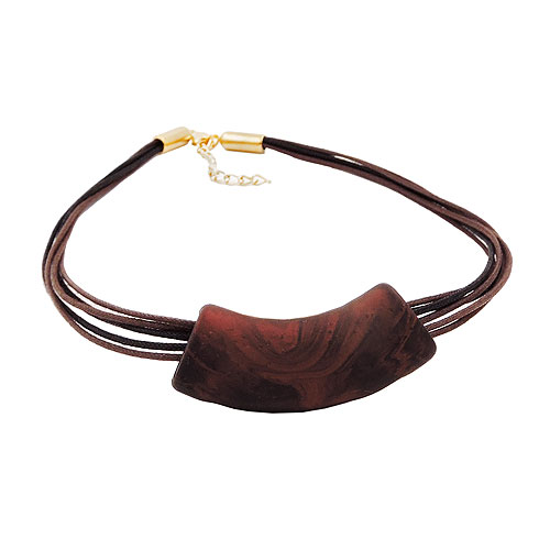Kette 54x19mm Anh?nger Rohr flach gebogen braun-metallic-marmoriert matt Kunststoff 45cm