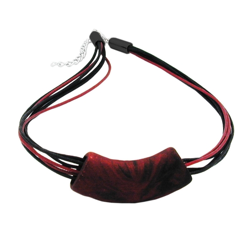 Kette 54x19mm Anh?nger Rohr flach gebogen rot-metallic-marmoriert matt Kunststoff 45cm