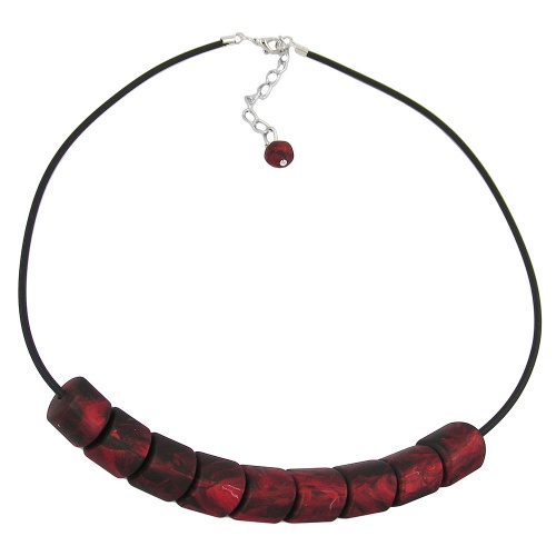 Kette Schr?gperle Kunststoff rot-metallic-marmoriert Vollgummi schwarz 45cm