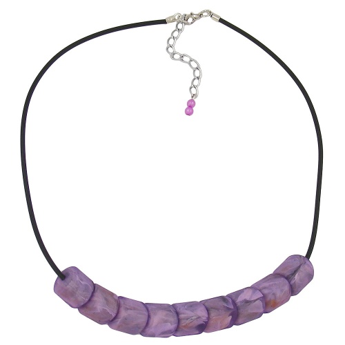 Kette Schr?gperle Kunststoff lila-marmoriert-matt Vollgummi schwarz 45cm