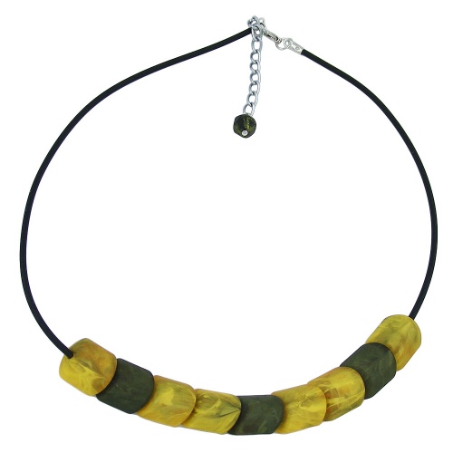 Kette Schr?gperle Kunststoff gelb-marmoriert und gr?n-marmoriert Vollgummi schwarz 45cm