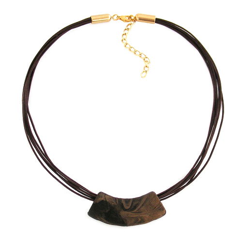 Kette 54x19mm Anh?nger Rohr flach gebogen dunkelbraun-marmoriert matt Kunststoff 45cm