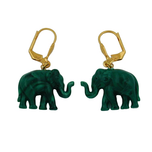 Ohrbrisur Ohrh?nger Ohrringe 37x23mm goldfarben Elefant mini gr?n-marmoriert Kunststoffperle