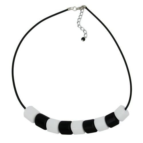 Kette Schr?gperle Kunststoff wei?-gl?nzend und schwarz-gl?nzend Vollgummi schwarz 45cm