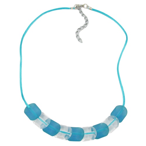 Kette Schr?gperle Kunststoff t?rkis- und kristall-transparent gl?nzend Seidenschnur t?rkis 45cm