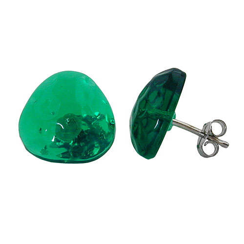 Ohrstecker Ohrring 14mm Dreieck gr?n-transparent geh?mmert Kunststoff