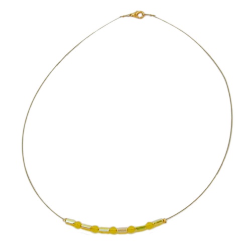 Kette Drahtkette mit Glasperlenr?hrchen und Perle in gelb-gelb AB 40cm