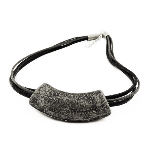 Kette 54x19mm Anh?nger Rohr flach gebogen altsilberfarben gl?nzend Kunststoff 45cm