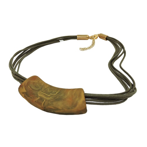Kette 54x19mm Anh?nger Rohr flach gebogen braun-oliv-marmoriert matt Kunststoff 45cm