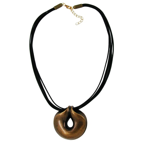 Kette 52mm Kunststoff Anh?nger Amulett altmessingfarben Kordel schwarz 50cm
