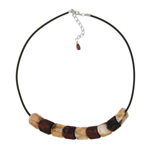 Kette Schr?gperle Kunststoff braun-marmoriert und beige-marmoriert Vollgummi schwarz 45cm